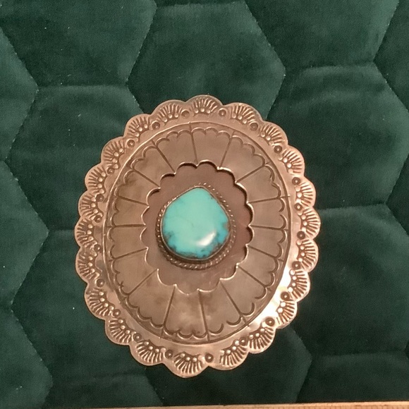 OLD PAWN NATIVE AMERICAN SILVER TURQUOISE BELT BUCKLE